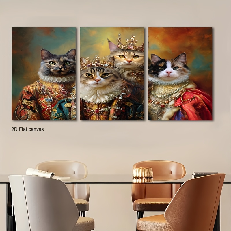 Canvas Wrap Ready - 3匹の子猫が描かれたかわいいフレーム付きウォールアート - 3匹の子猫が描かれた愛らしい2Dフラットキャンバス、キャンバスフレームに巻かれているのですぐに飾れます。