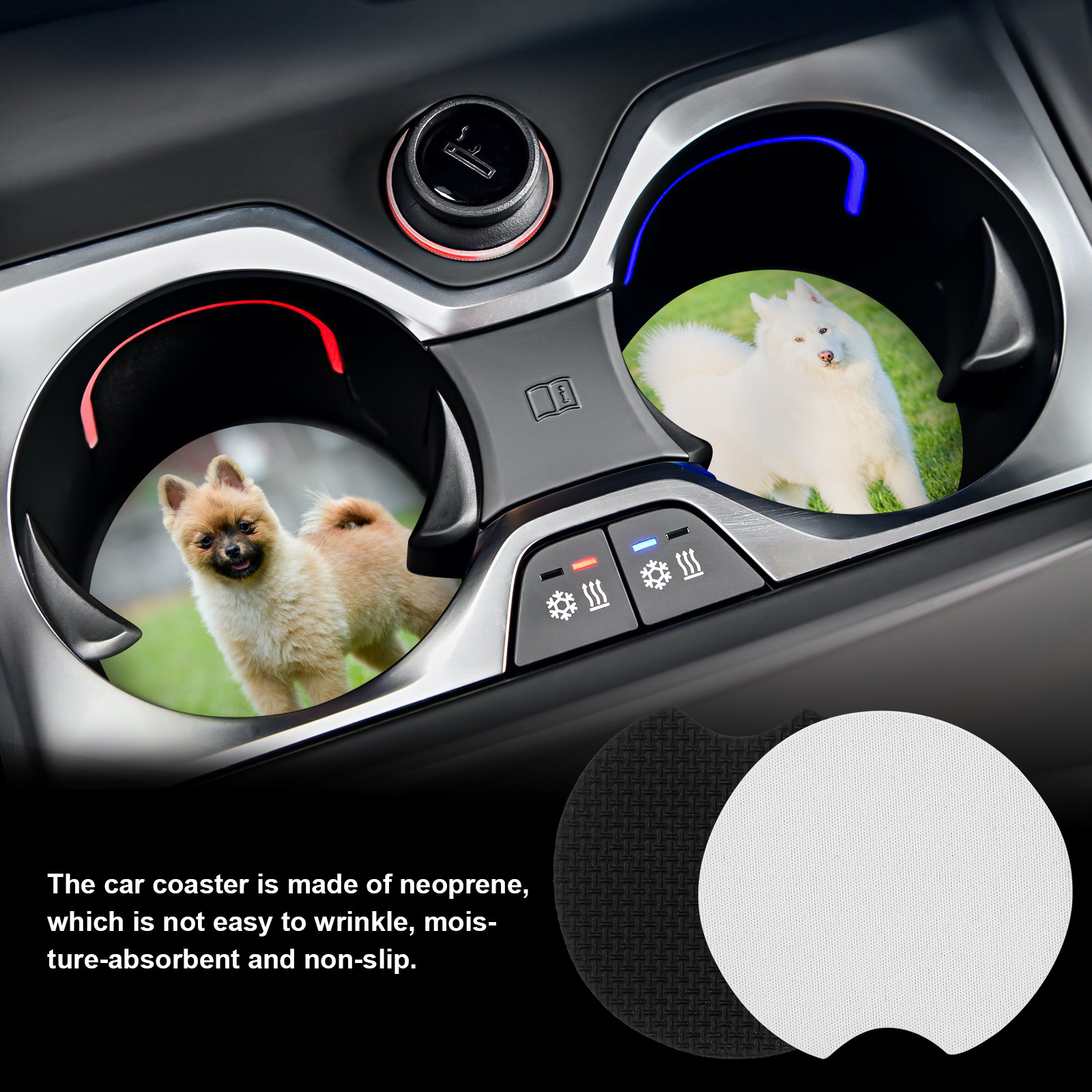 Coaster Sublimation Blank - 36個入り昇華型カーカップコースター、丸型ネオプレンゴム製滑り止め自動車カップホルダーコースター、DIYクラフトや車内装飾用ブランクパッド