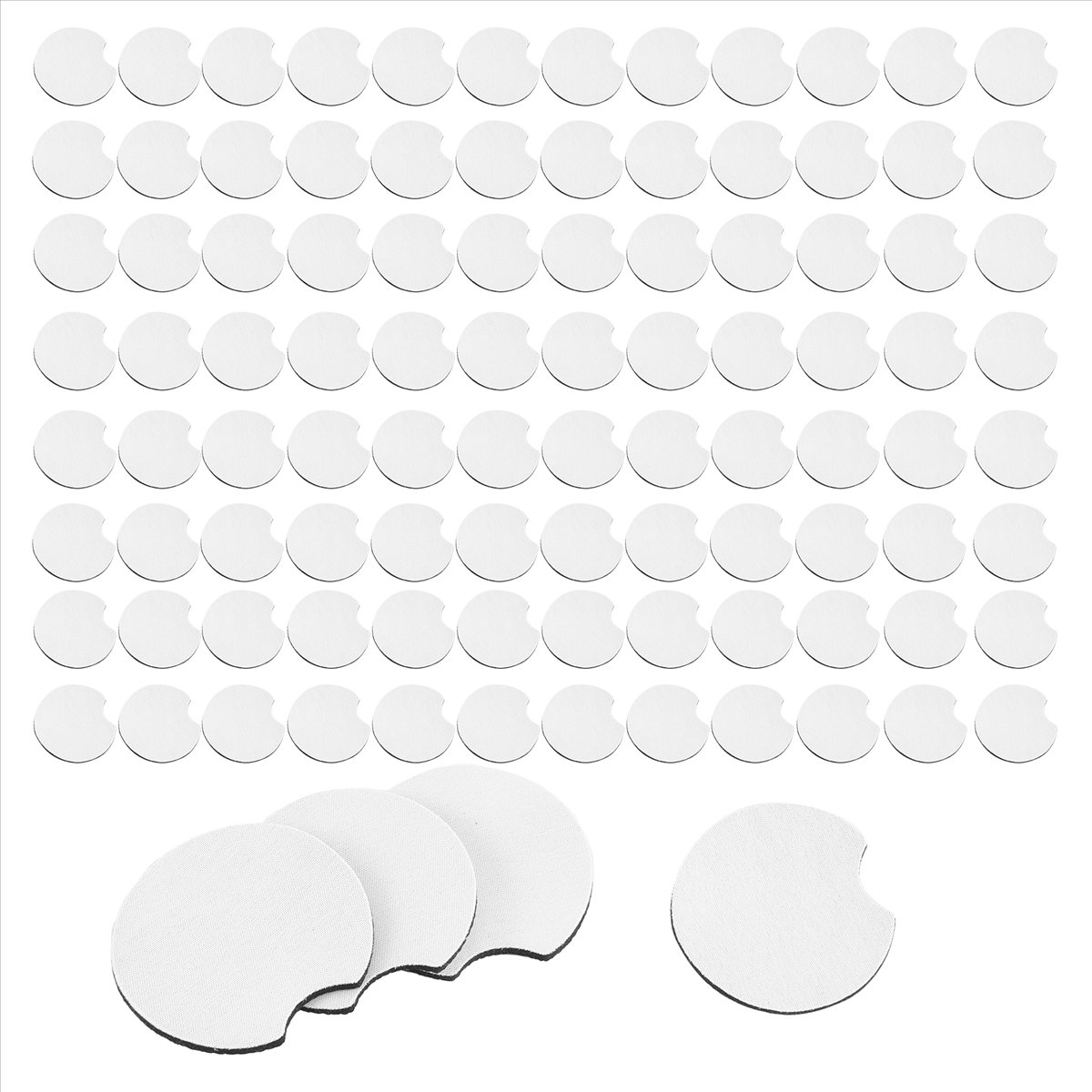 Coaster Sublimation Blank - AA83 サブリメーション用ブランクカーコースター100個、丸型開口部付きブランクコースター、昇華DIYクラフト、カーコースターに使用