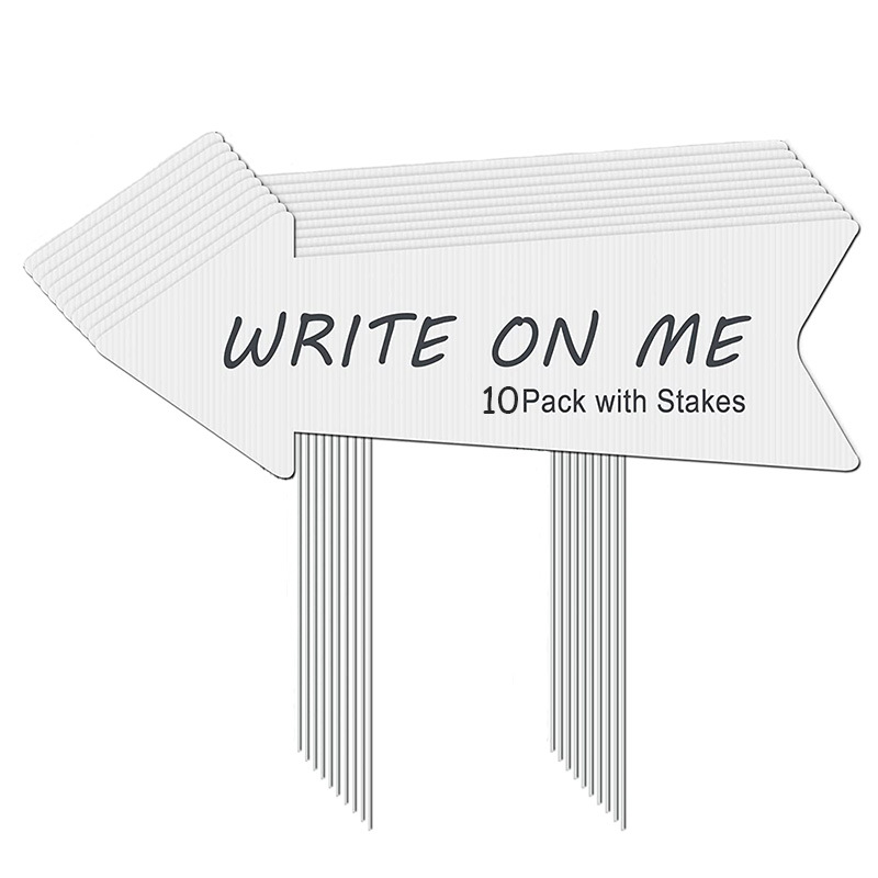 Yard Sign Blank - 空白の矢印型標識と杭付き10個パック 17×6インチ 結婚式用方向指示ヤードサイン 標識付き「こちらの方向」矢印ヤードサイン