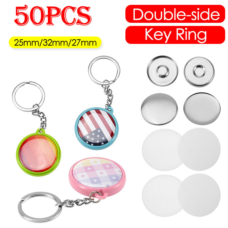 Button Badge Blank - 50個/セット 25mm 32mm 37mm 両面キーホルダーバッジボタンピンメーカー キーリングボタン製作