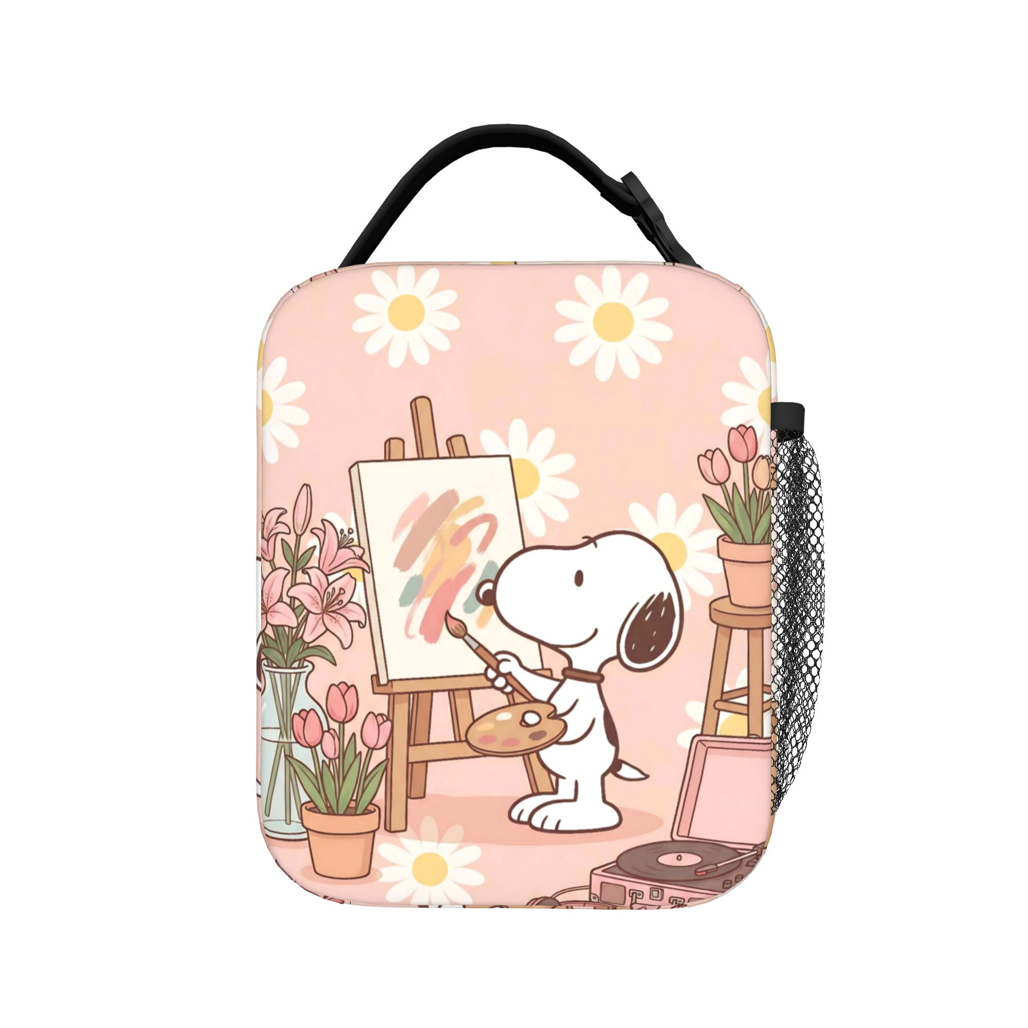 Tote Bag Sublimation - かわいい S-スヌーピー柄の断熱ランチバッグ ポータブルミールコンテナ クーラーバッグ トートランチボックス 学校